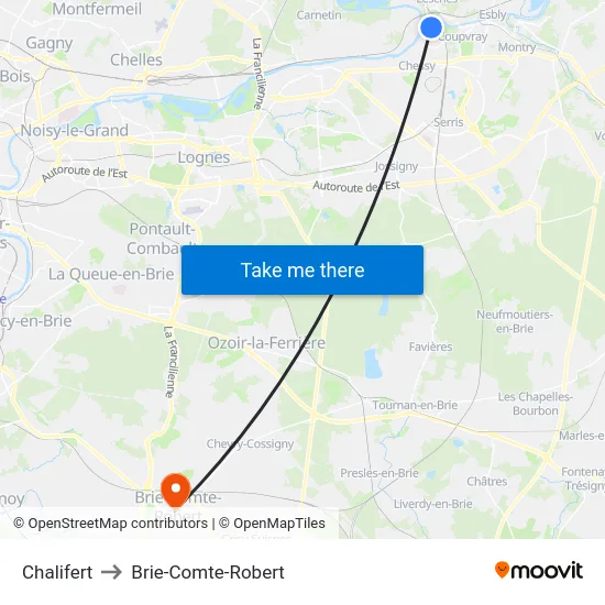 Chalifert to Brie-Comte-Robert map