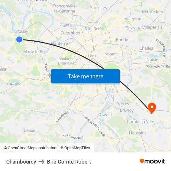 Chambourcy to Brie-Comte-Robert map