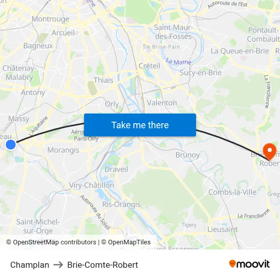 Champlan to Brie-Comte-Robert map