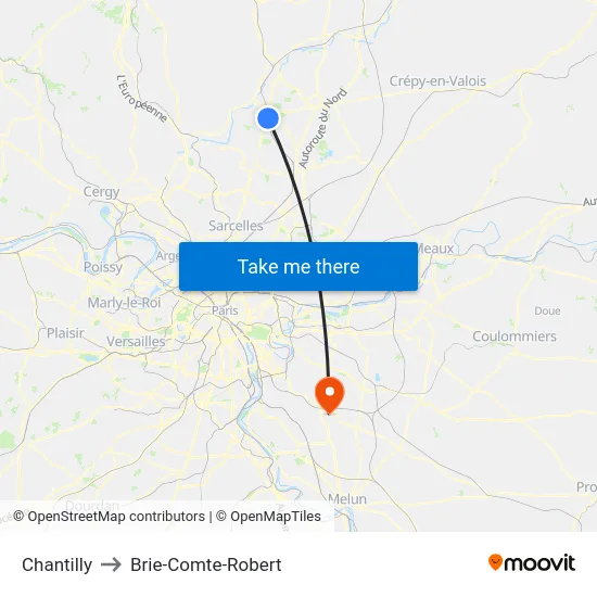 Chantilly to Brie-Comte-Robert map