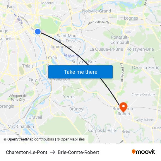 Charenton-Le-Pont to Brie-Comte-Robert map