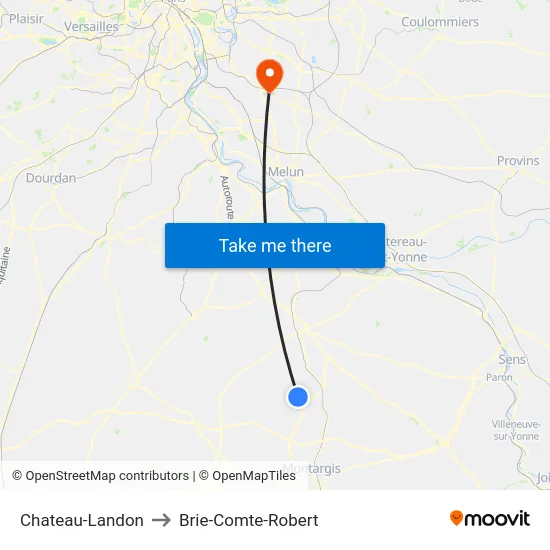 Chateau-Landon to Brie-Comte-Robert map