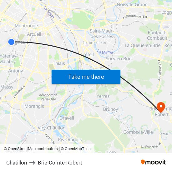Chatillon to Brie-Comte-Robert map