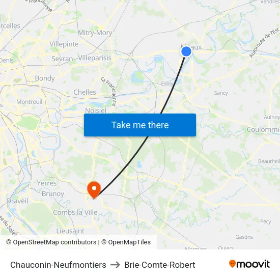 Chauconin-Neufmontiers to Brie-Comte-Robert map