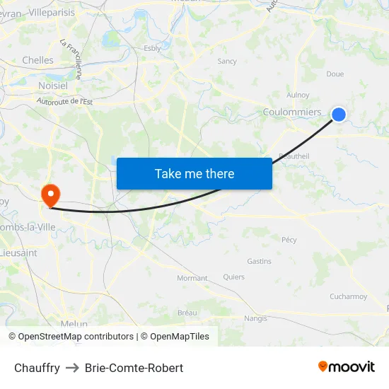 Chauffry to Brie-Comte-Robert map