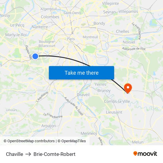 Chaville to Brie-Comte-Robert map