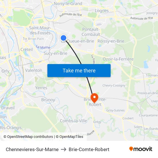 Chennevieres-Sur-Marne to Brie-Comte-Robert map