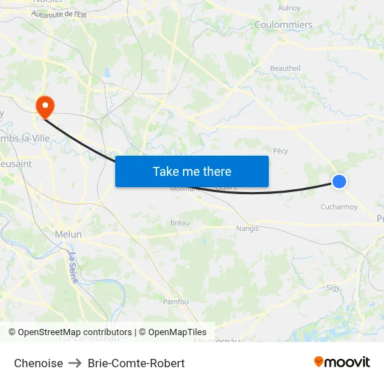Chenoise to Brie-Comte-Robert map