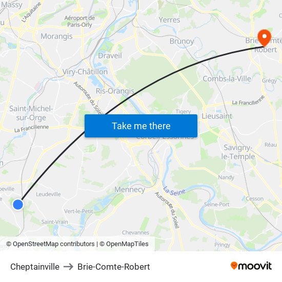 Cheptainville to Brie-Comte-Robert map