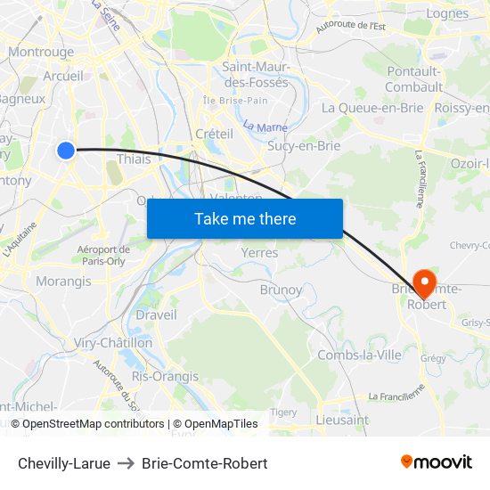Chevilly-Larue to Brie-Comte-Robert map