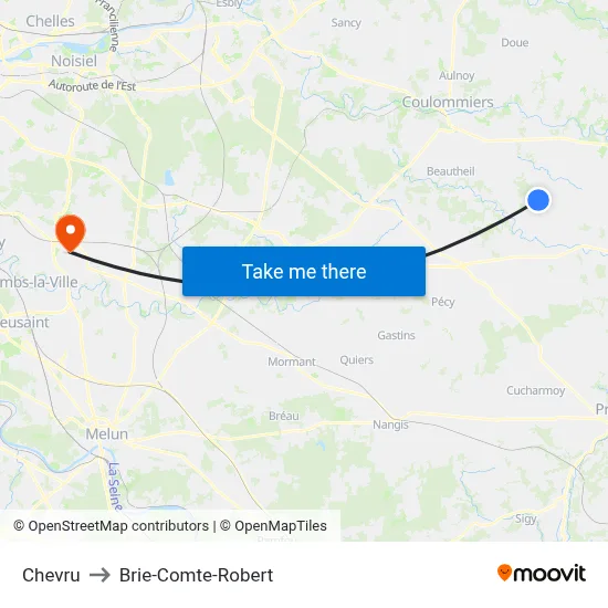 Chevru to Brie-Comte-Robert map