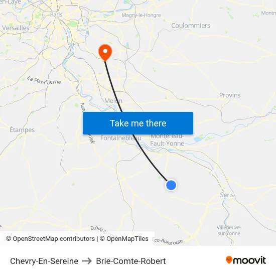 Chevry-En-Sereine to Brie-Comte-Robert map