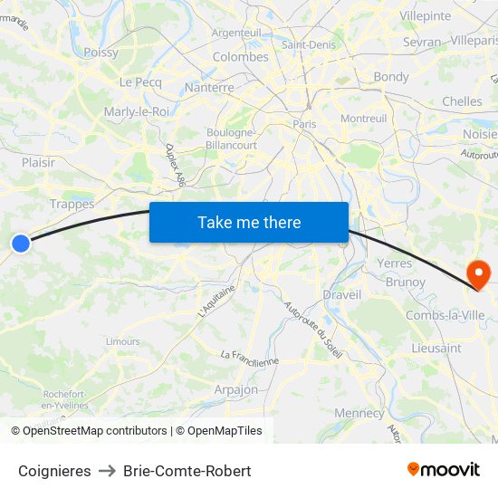 Coignieres to Brie-Comte-Robert map