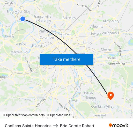 Conflans-Sainte-Honorine to Brie-Comte-Robert map