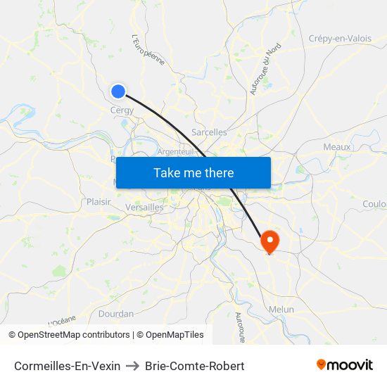 Cormeilles-En-Vexin to Brie-Comte-Robert map
