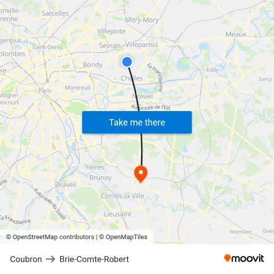 Coubron to Brie-Comte-Robert map