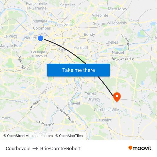 Courbevoie to Brie-Comte-Robert map