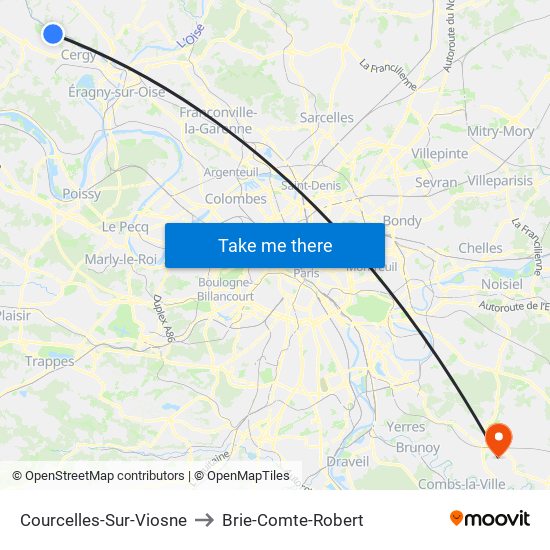 Courcelles-Sur-Viosne to Brie-Comte-Robert map
