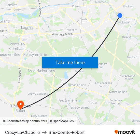 Crecy-La-Chapelle to Brie-Comte-Robert map