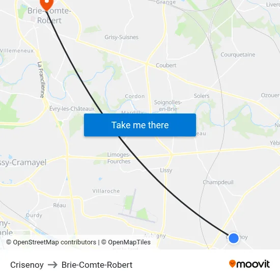 Crisenoy to Brie-Comte-Robert map