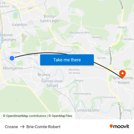 Crosne to Brie-Comte-Robert map