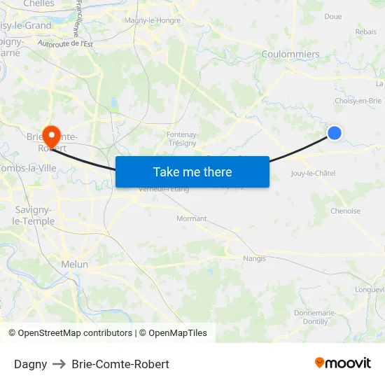 Dagny to Brie-Comte-Robert map