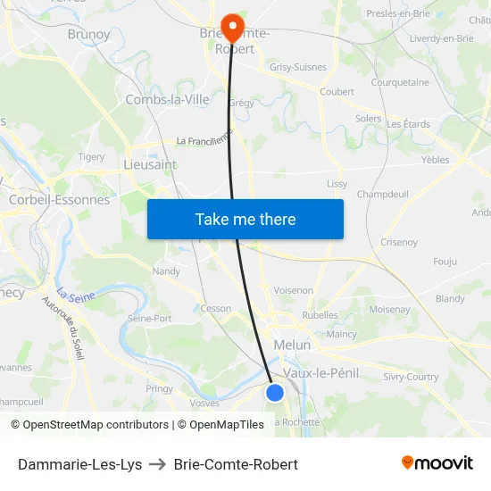 Dammarie-Les-Lys to Brie-Comte-Robert map