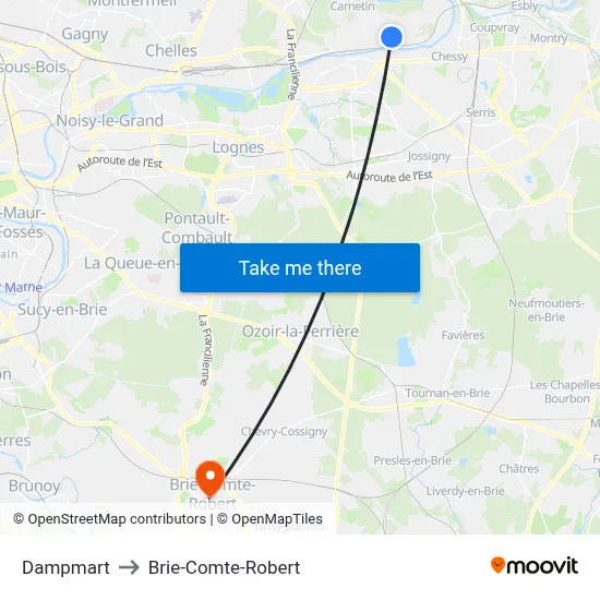 Dampmart to Brie-Comte-Robert map