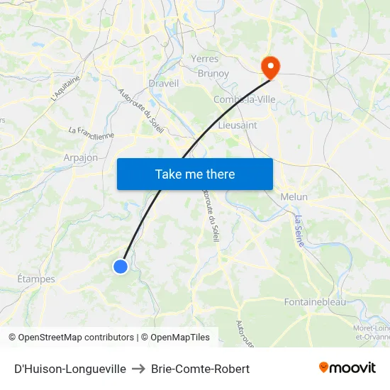D'Huison-Longueville to Brie-Comte-Robert map