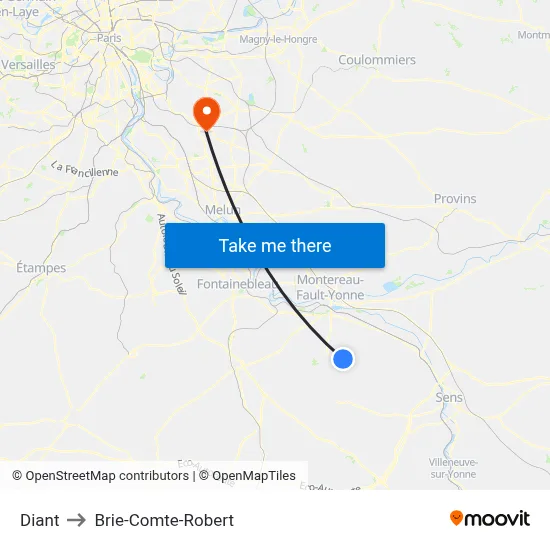 Diant to Brie-Comte-Robert map