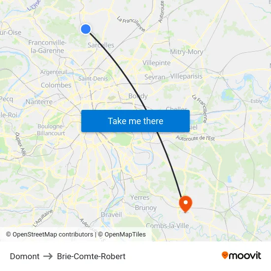 Domont to Brie-Comte-Robert map