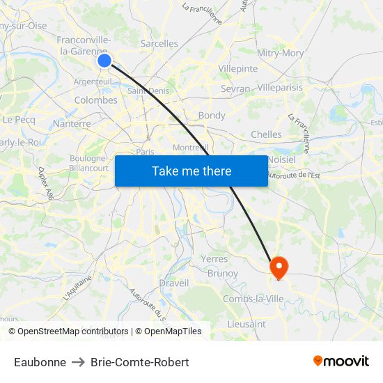 Eaubonne to Brie-Comte-Robert map