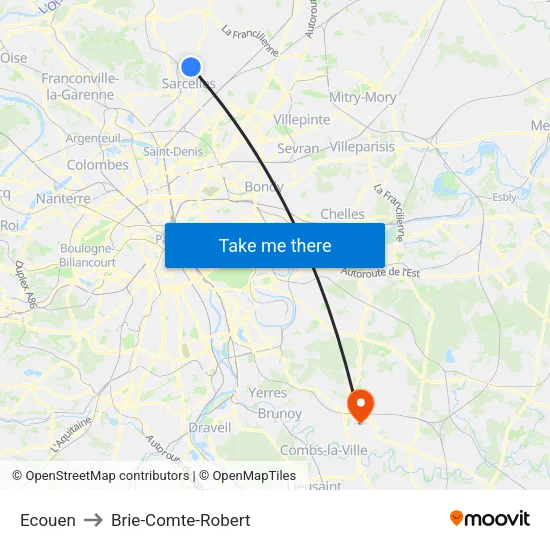 Ecouen to Brie-Comte-Robert map