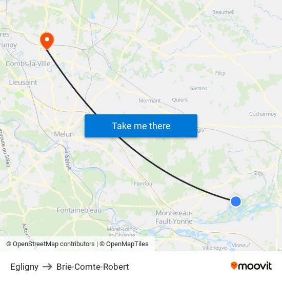 Egligny to Brie-Comte-Robert map