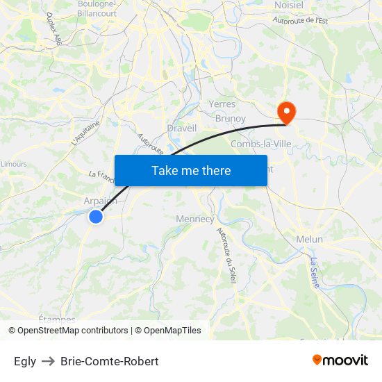 Egly to Brie-Comte-Robert map