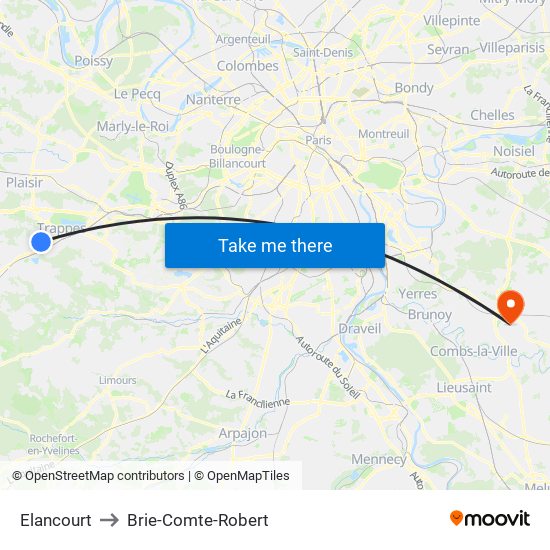 Elancourt to Brie-Comte-Robert map