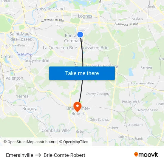 Emerainville to Brie-Comte-Robert map