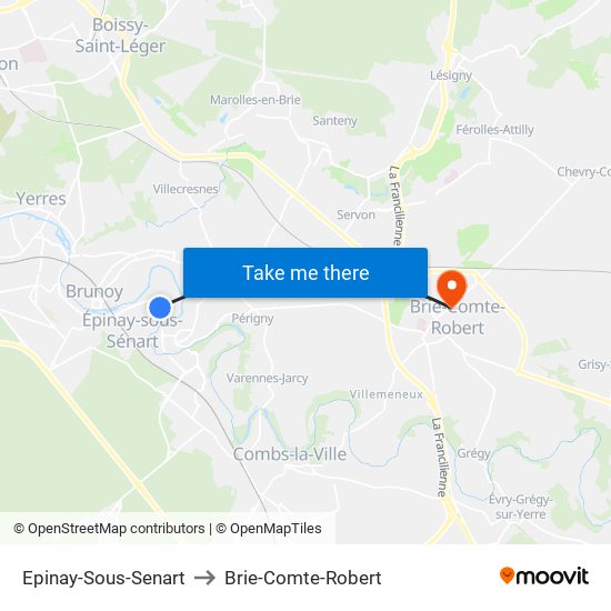 Epinay-Sous-Senart to Brie-Comte-Robert map