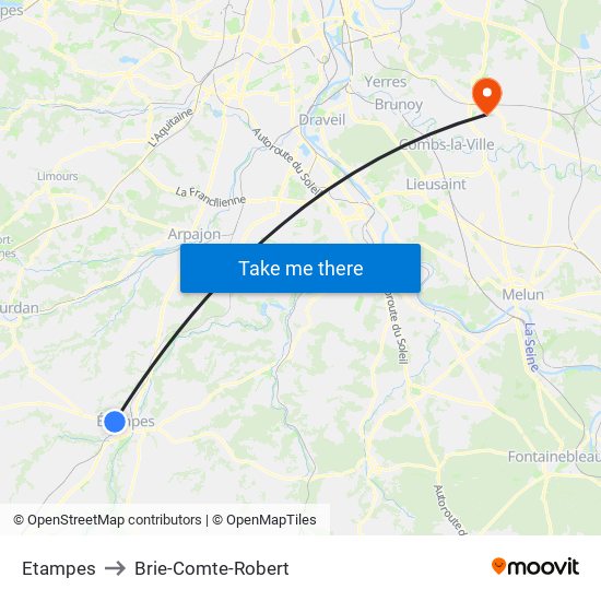 Etampes to Brie-Comte-Robert map