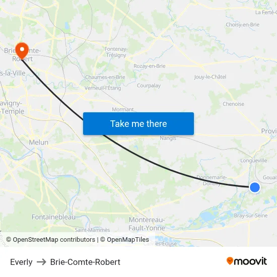 Everly to Brie-Comte-Robert map