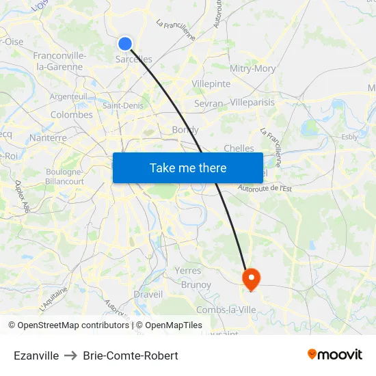 Ezanville to Brie-Comte-Robert map