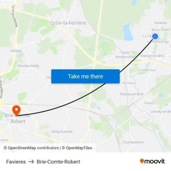 Favieres to Brie-Comte-Robert map