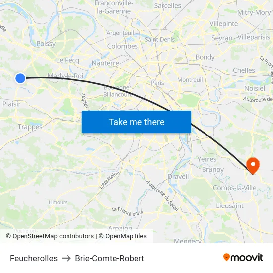 Feucherolles to Brie-Comte-Robert map