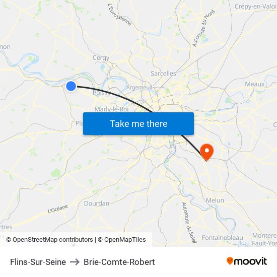 Flins-Sur-Seine to Brie-Comte-Robert map