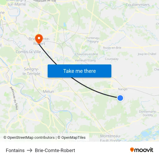 Fontains to Brie-Comte-Robert map