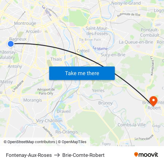 Fontenay-Aux-Roses to Brie-Comte-Robert map