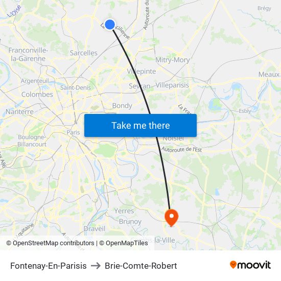 Fontenay-En-Parisis to Brie-Comte-Robert map