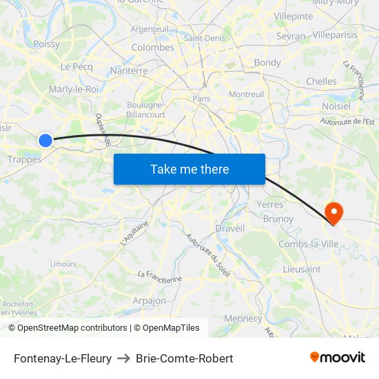 Fontenay-Le-Fleury to Brie-Comte-Robert map