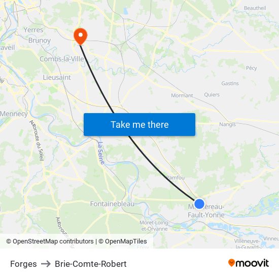 Forges to Brie-Comte-Robert map