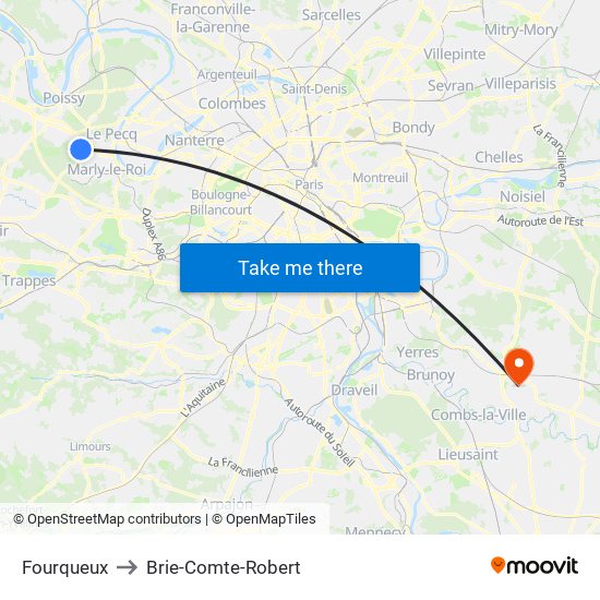 Fourqueux to Brie-Comte-Robert map